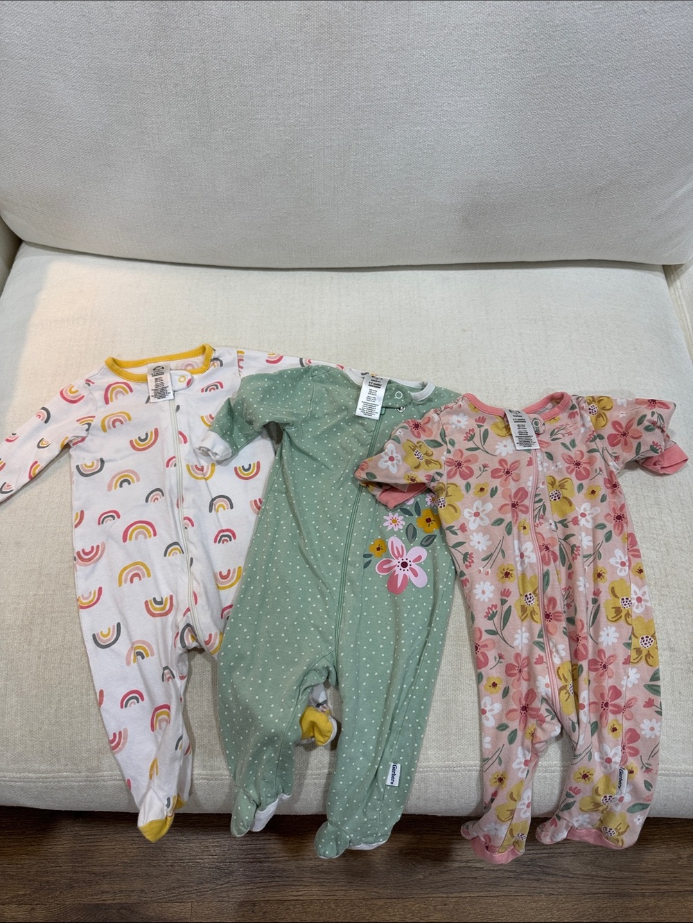 Gerber 0-3 Month Baby Girls’ Floral & Rainbow Footed One-Pieces